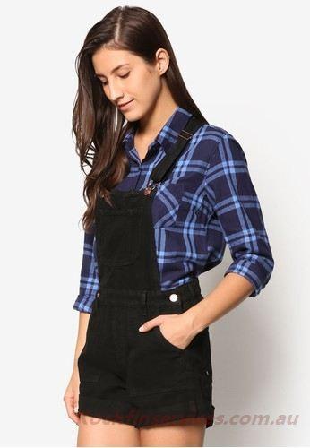 Black denim jumpsuit shorts clearance