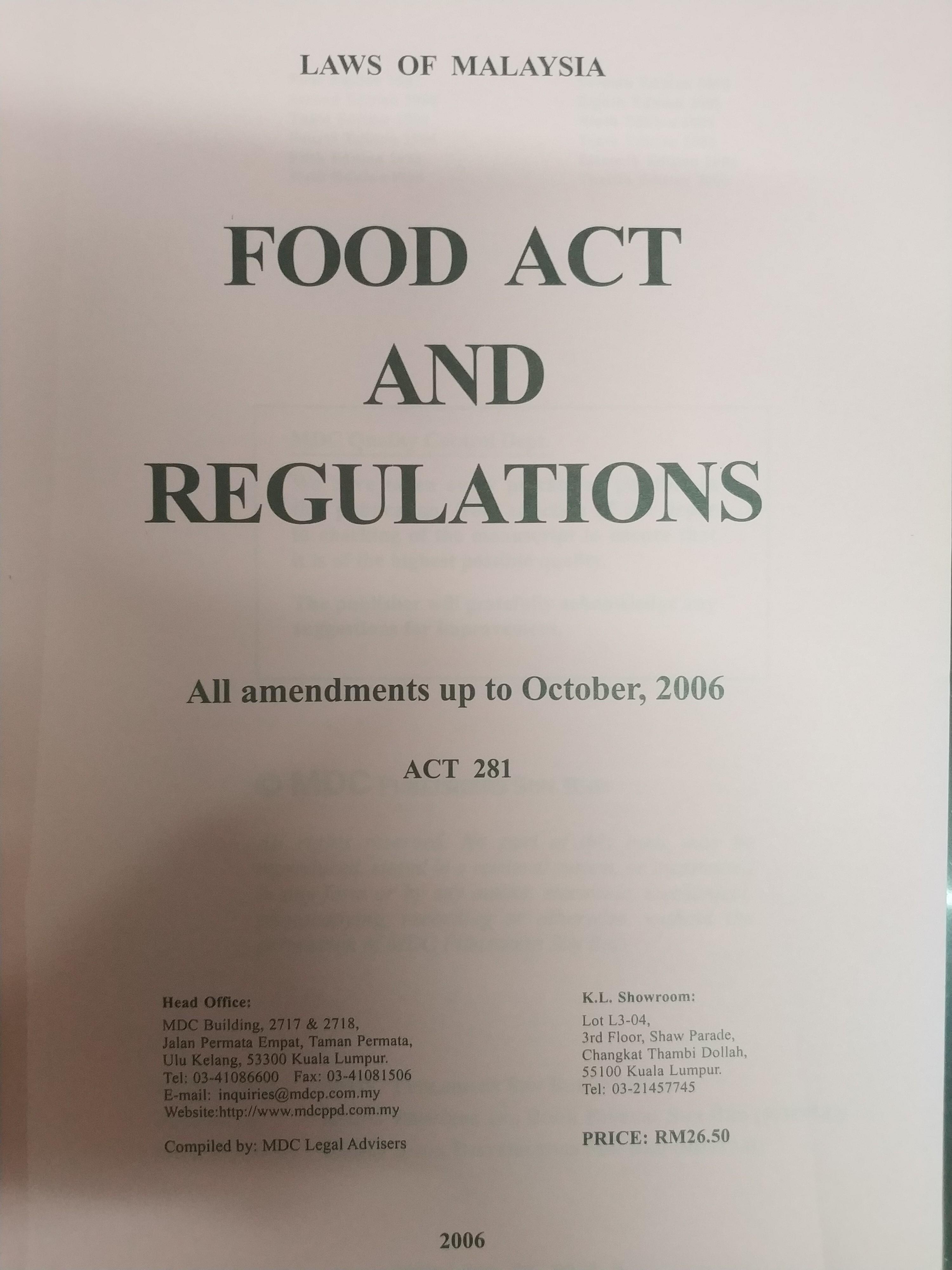Food Act and Food Regulations Malaysia Oct 2006, Hobbies & Toys, Books