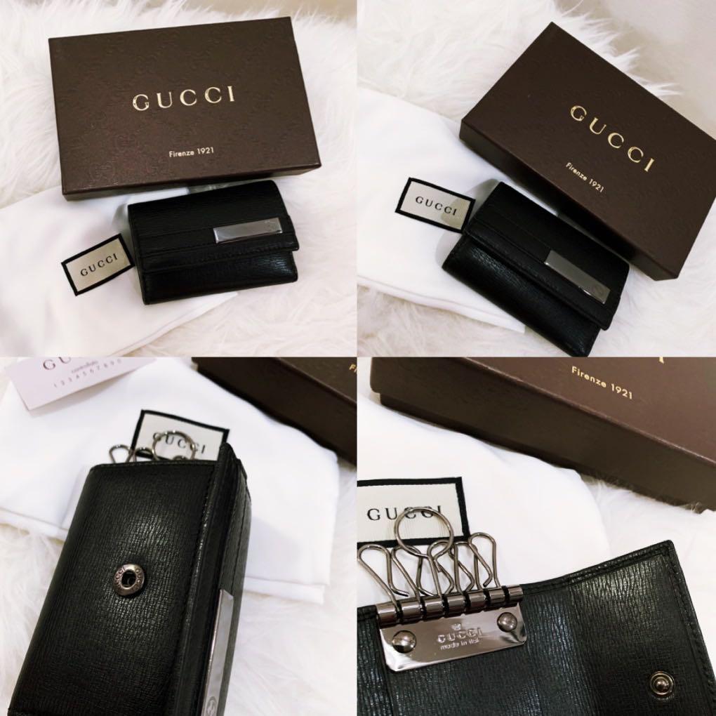 GUCCI KEY POUCH LOGO MOTIF KEY CASE LEATHER MENS
