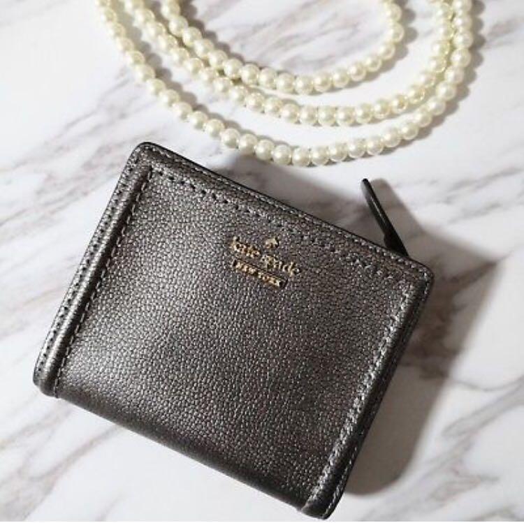 Authentic Kate Spade Small Shawn Patterson Drive Pewter Small Wallet Clutch Women s Fashion Bags Wallets Wallets Card holders on Carousell