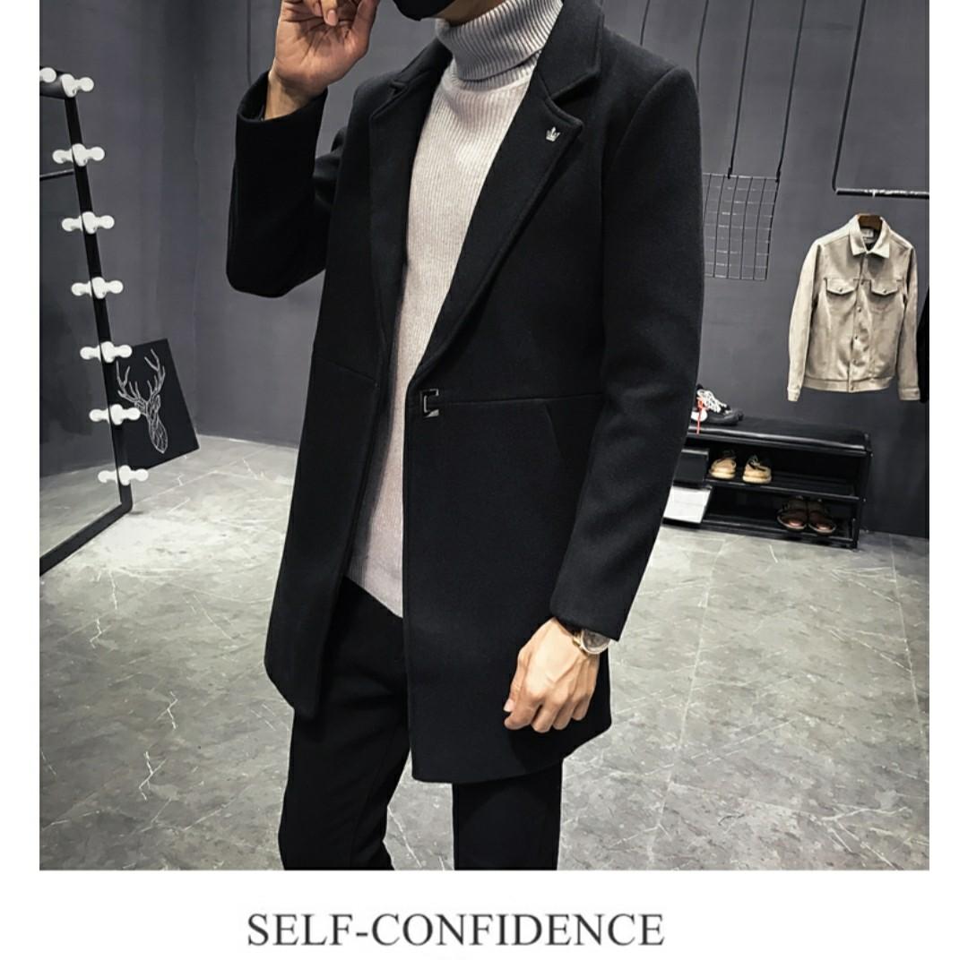 Men trenchcoat brown black jacket long