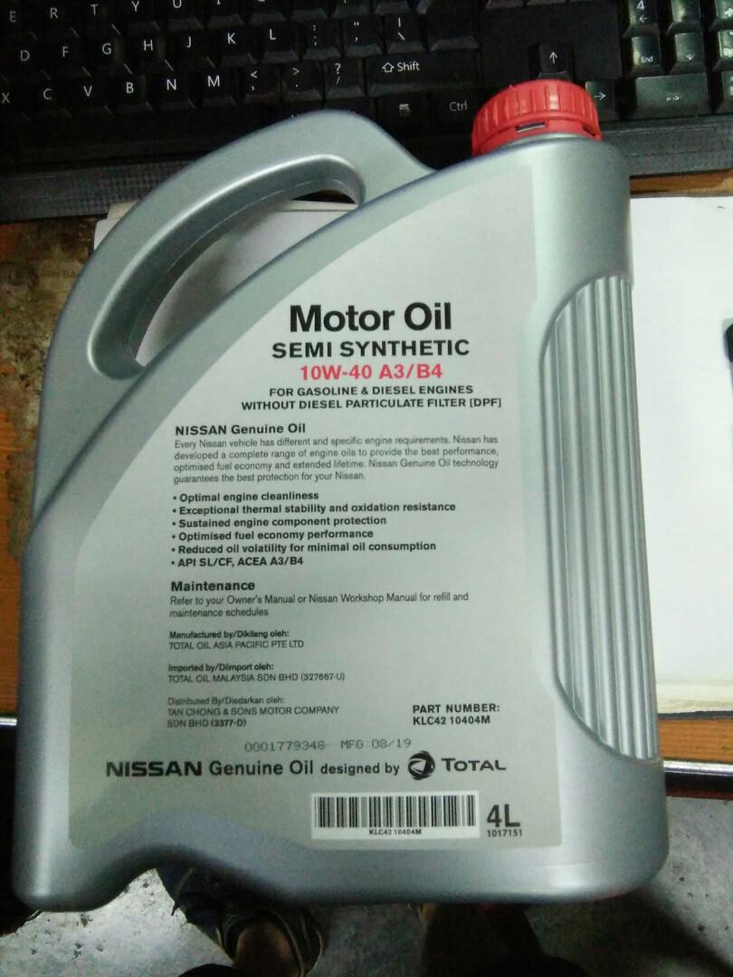 [ORIGINAL] Nissan 10W-40 Semi Synthetic Engine Oil (4L), Auto ...