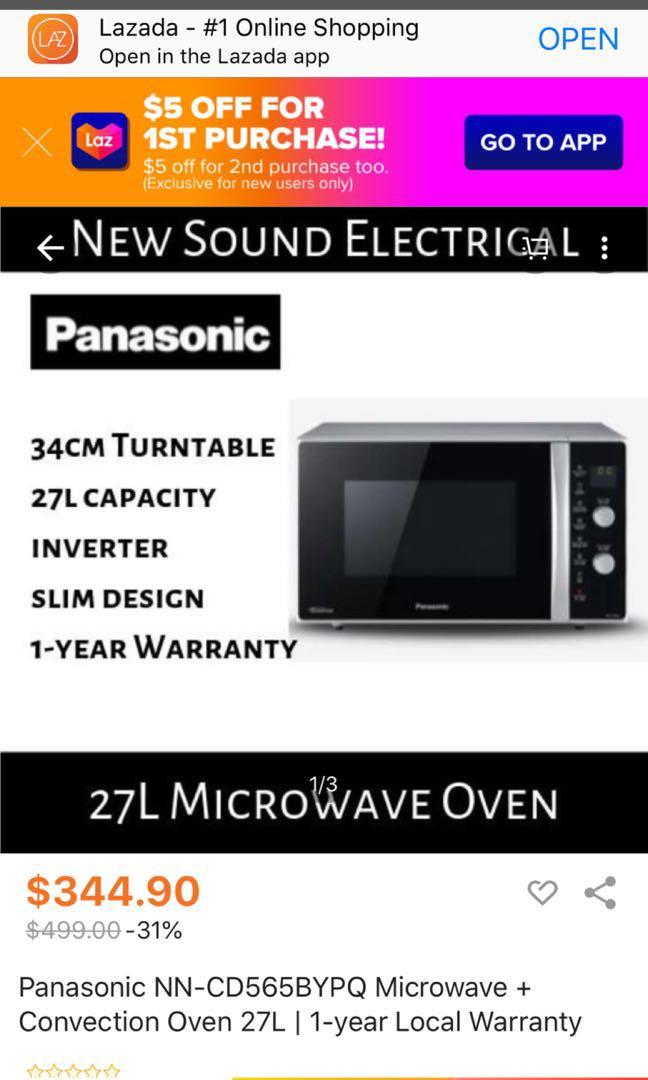 Panasonic NN-CD565BYPQ Microwave + Convection Oven 27L, TV & Home ...