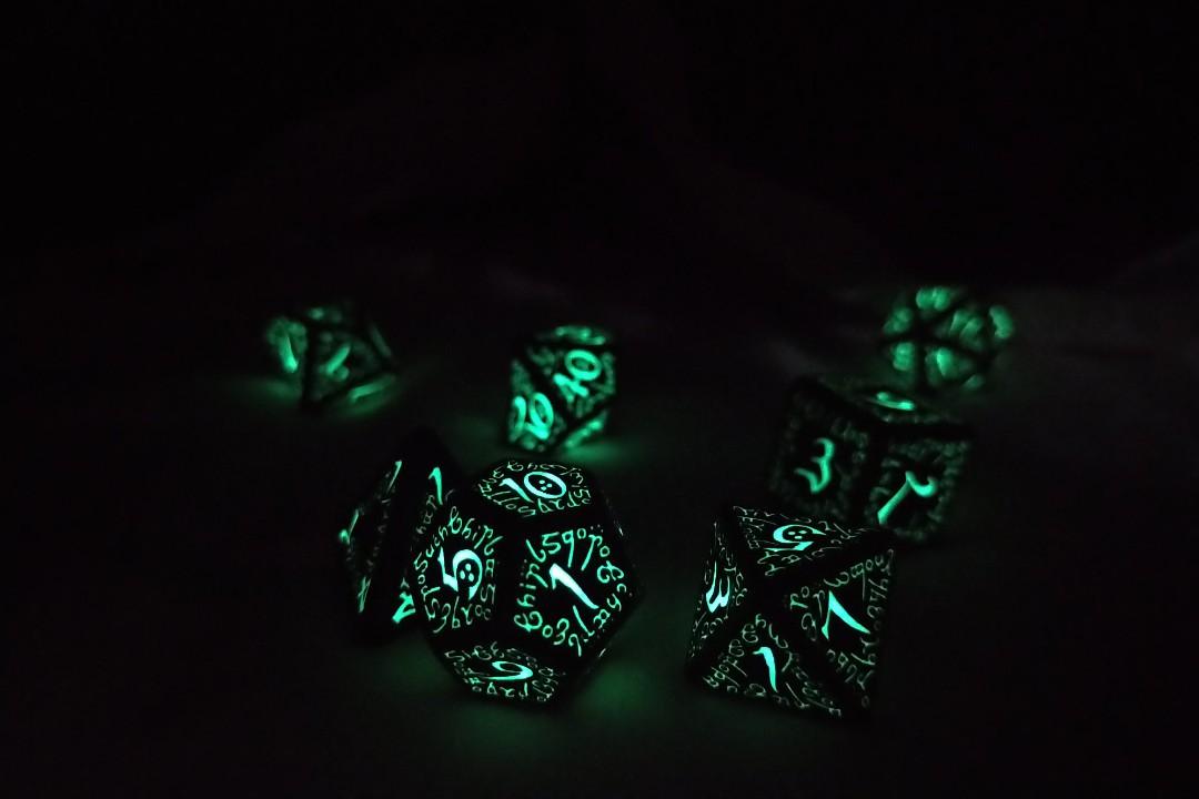 Q Workshop Elvish Glow In The Dark Dice Set Rpg Toys Games Board Games Cards On Carousell