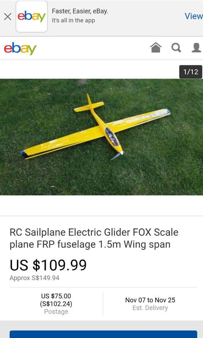 RC Sailplane  Electric Glider FOX Scale plane FRP fuselage 1.5m Wing span 