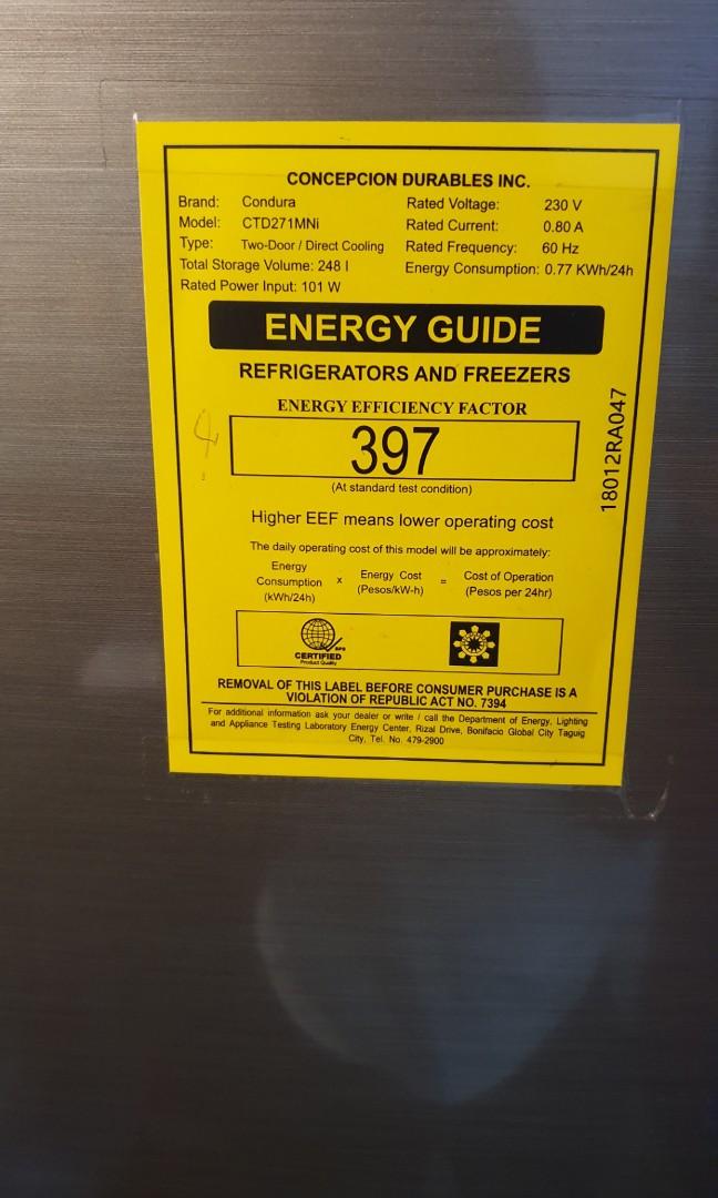 Condura refrigerator new arrivals power consumption