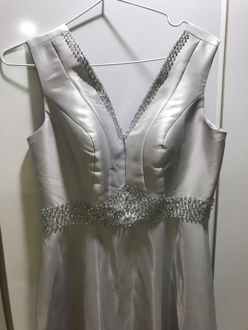 Silver Evening Gown, Women's Fashion, Dresses & Sets, Traditional