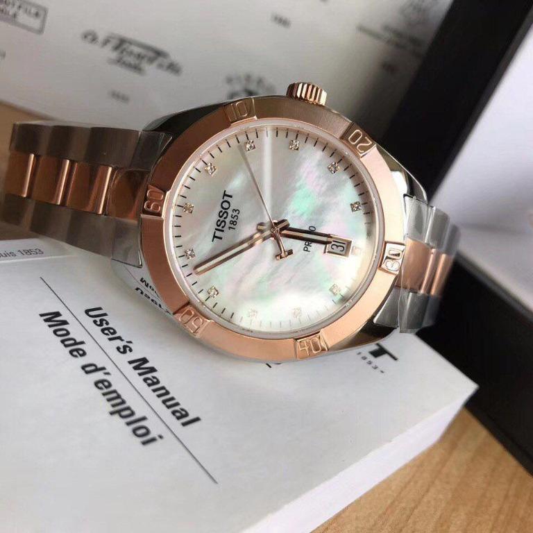 Tissot white mother of pearl diamond dial ladies watch outlet