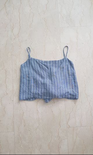 Brandy Melville Tie Back Halter Top Cropped Blue White Stripes