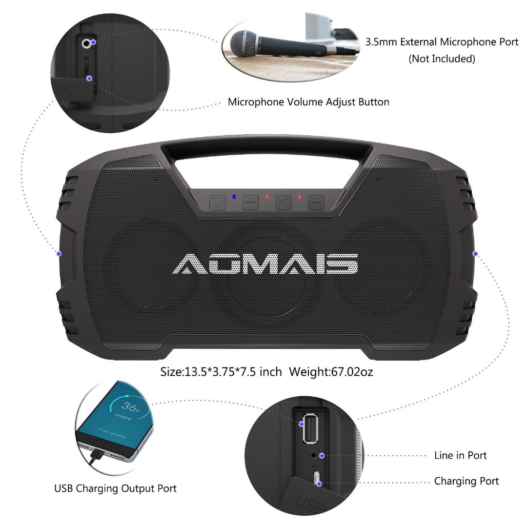 Aomais Go Bluetooth Speakers Waterproof Portable Indoor Outdoor 30w Wireless Stereo Pairing Booming Bass Speaker 30 Hour Playtime With 00mah Power Bank Durable For Home Party Camping Black Electronics Audio On Carousell