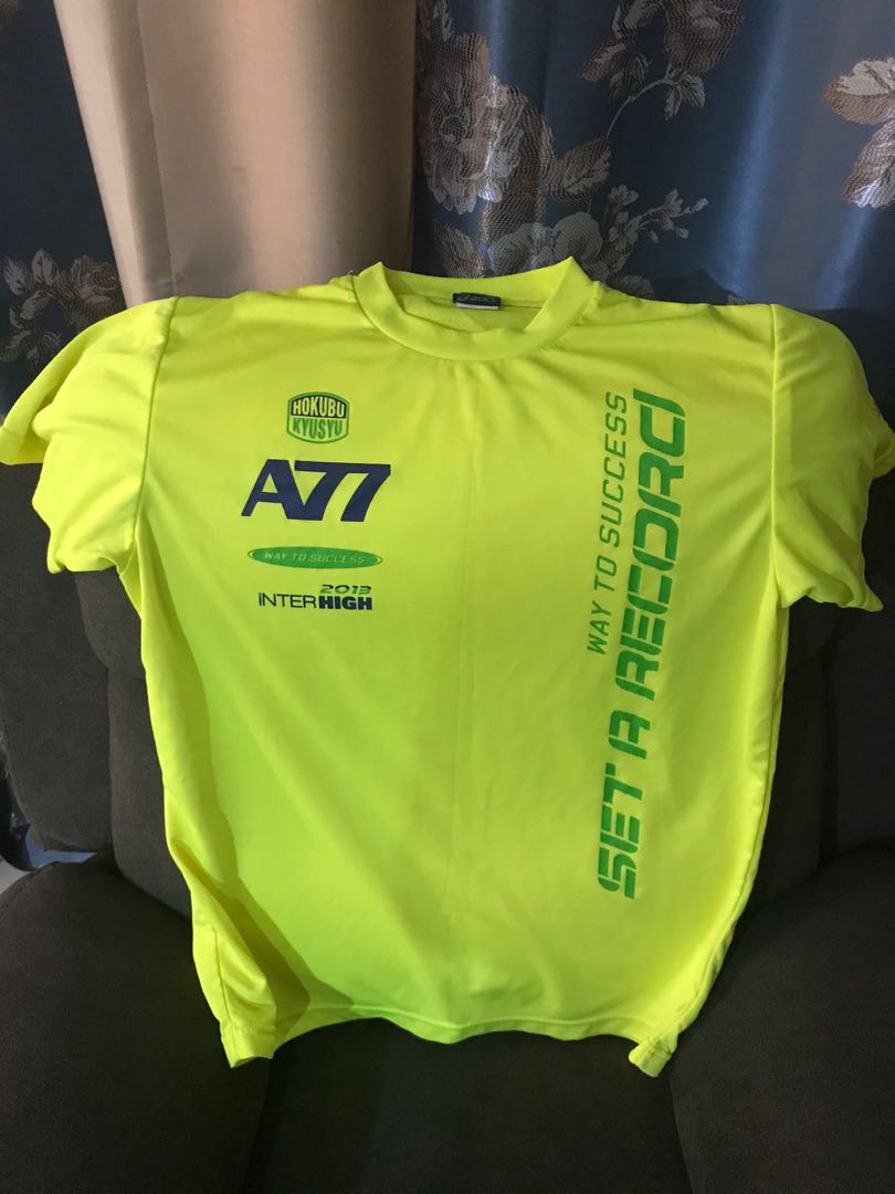 ASICS Running Shirt L size Green Yellow Luminescence