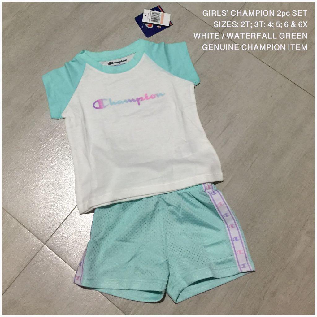 Must Go Sale Genuine Girls Champion 2pc Shirt And Shorts Set Size 2t 6x Babies Kids Babies Kids Fashion On Carousell