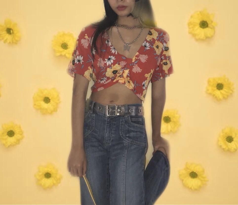 h&m yellow floral top
