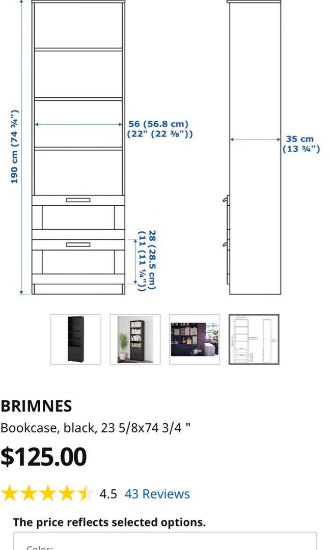 BRIMNES Bookcase, black, 23 5/8x74 3/4 - IKEA