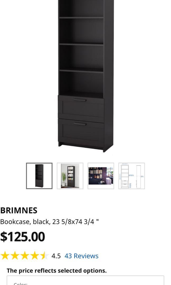 BRIMNES Bookcase, black, 23 5/8x74 3/4 - IKEA