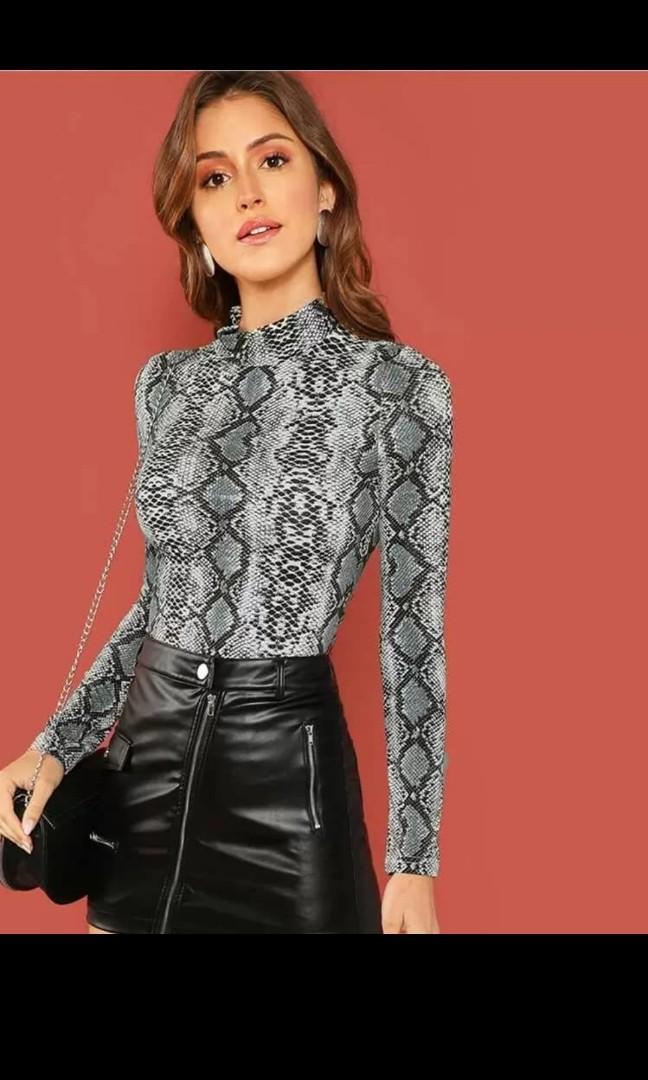 Snakeskin mock neck clearance