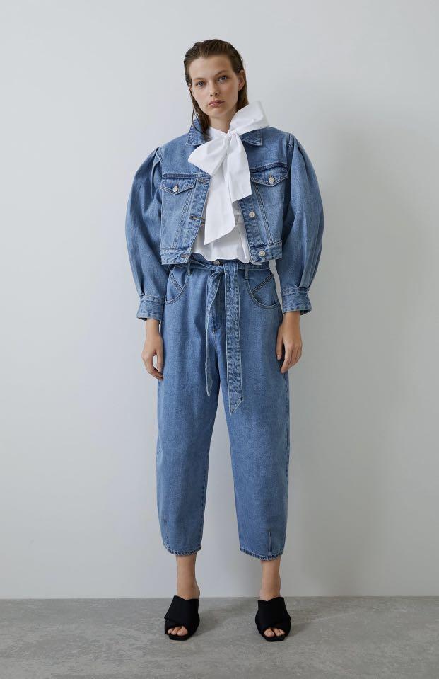 Denim jacket with online puff sleeves zara