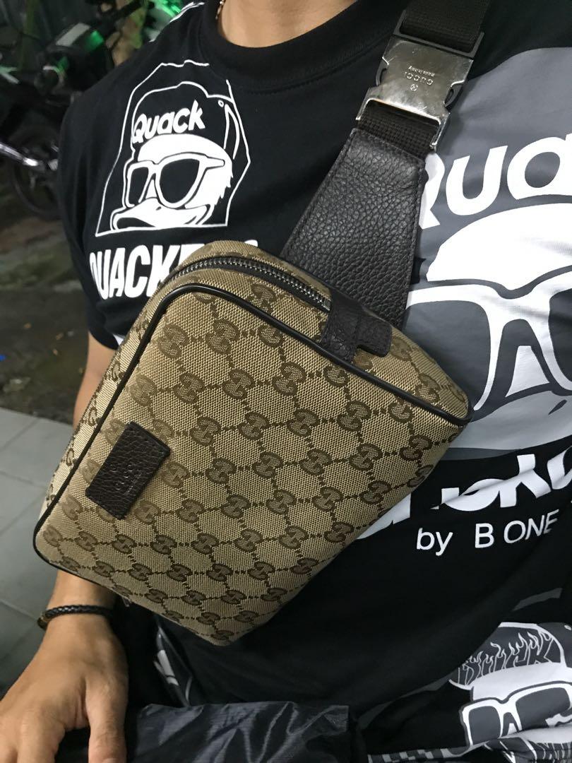Gucci fanny pack over shoulder online