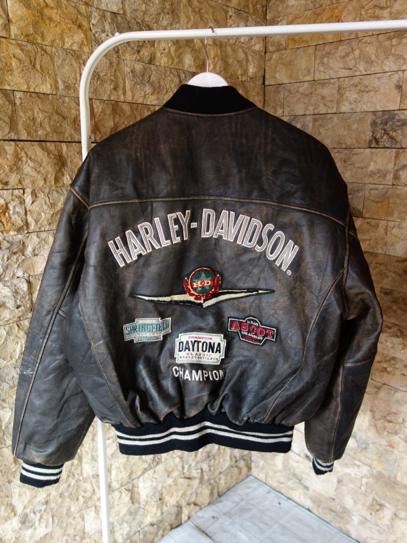 Harley Davidson Jaket Bomber Kulit asli mauovo Fesyen Pria