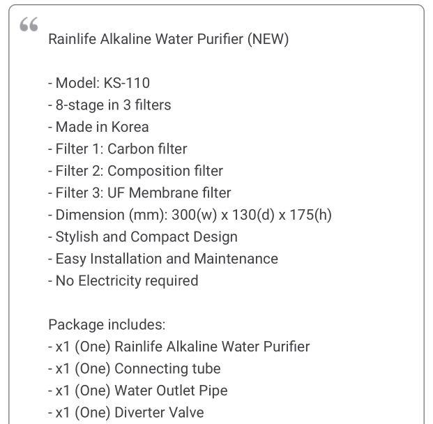 rainlife alkaline water purifier, 家庭電器, 空氣清新機及抽濕機 Carousell