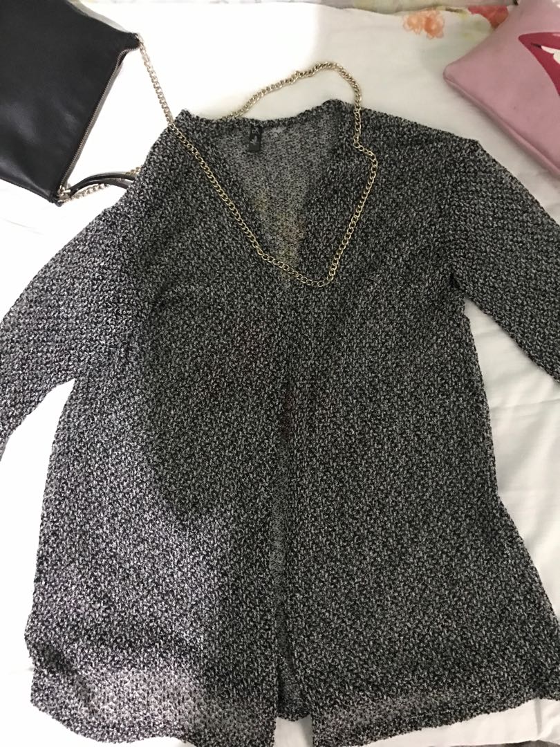 Sheer Grey Cardigan, Women's Fashion, Coats, Jackets and Outerwear on Carousell
