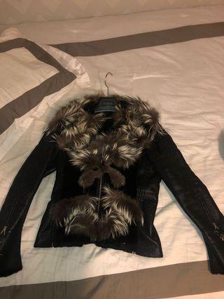 Fox fur leather jacket