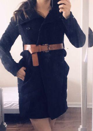 Wolfred aritzia wool coat xxs with brown aritzia belt