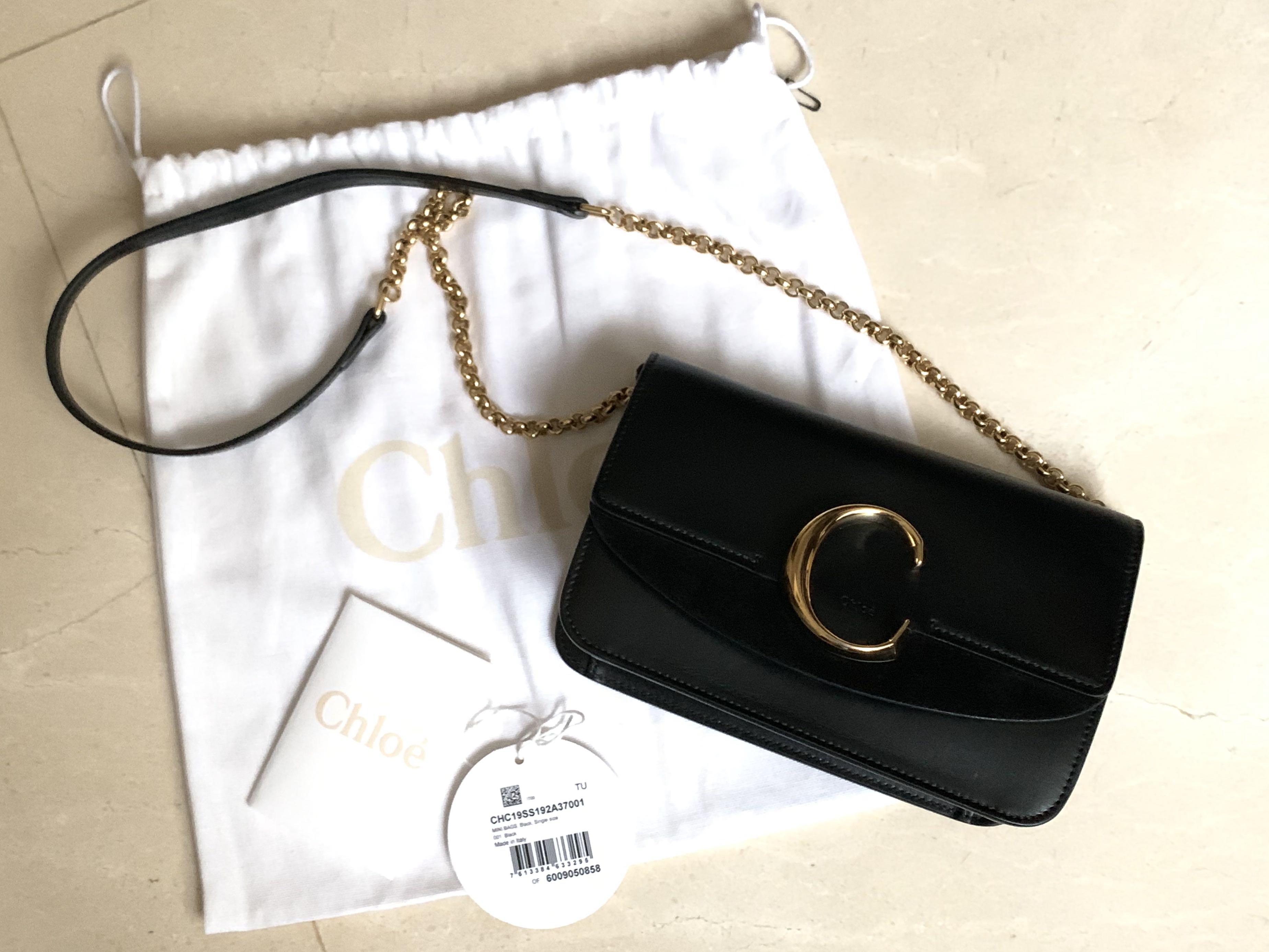 Chloe SS19 The C mini leather and suede shoulder bag black