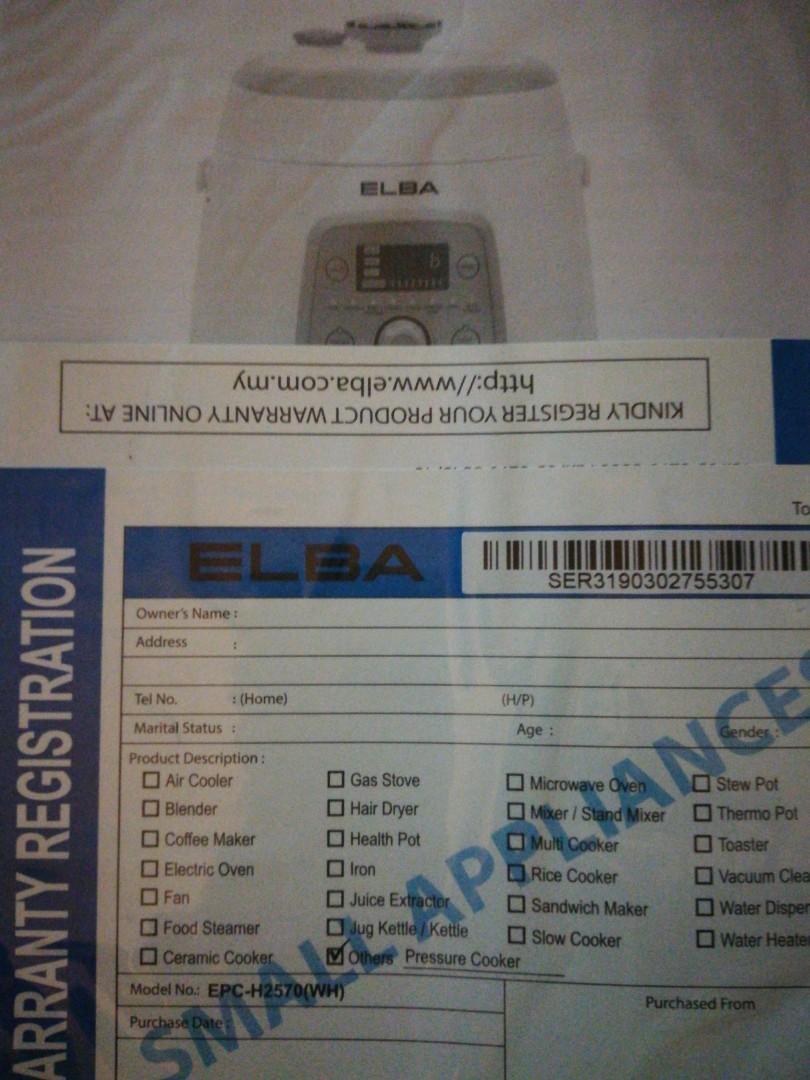 Elba Intelligent Pressure Cooker, TV & Home Appliances, Kitchen