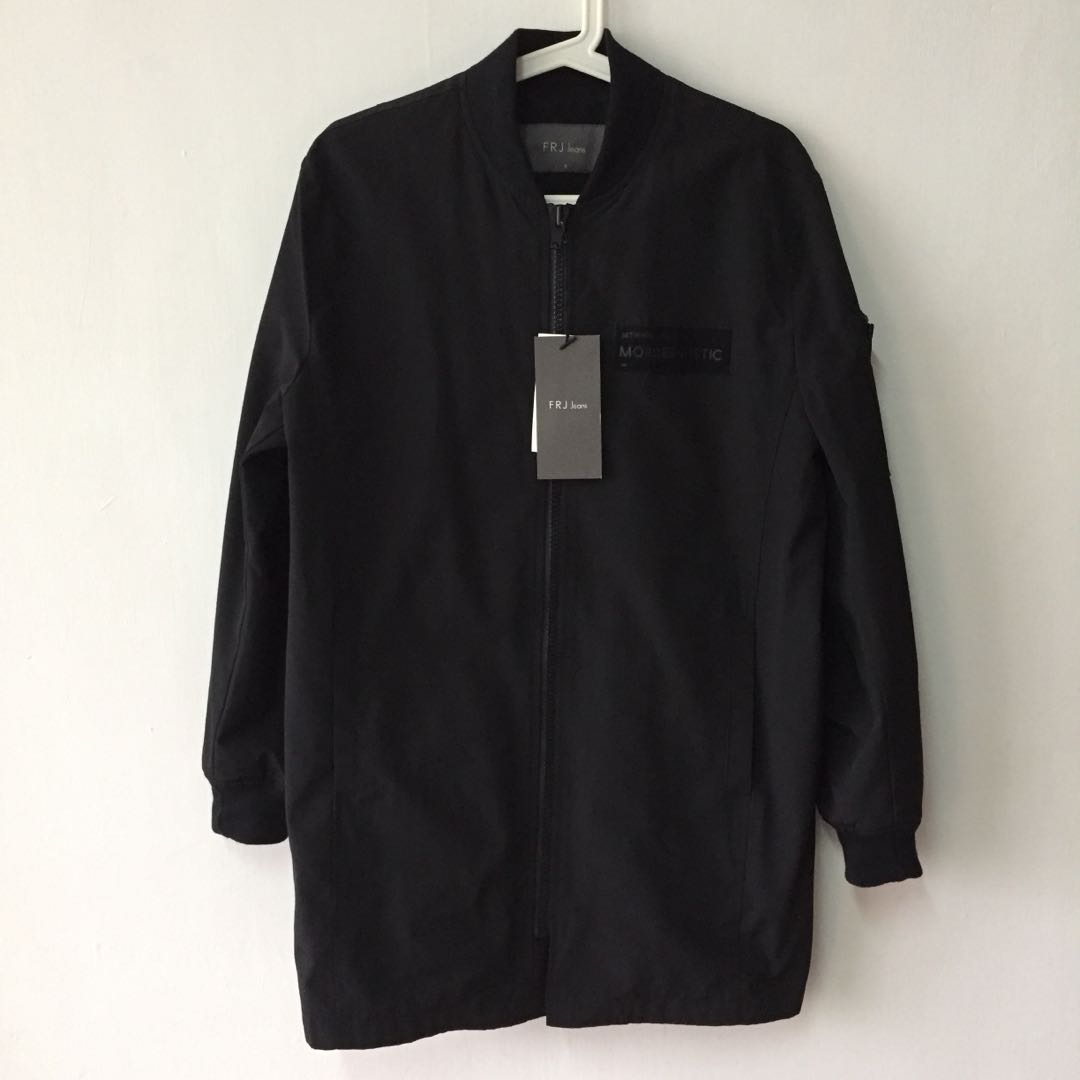 韓國購入FRJ Jeans 男生長版黑色風衣外套 