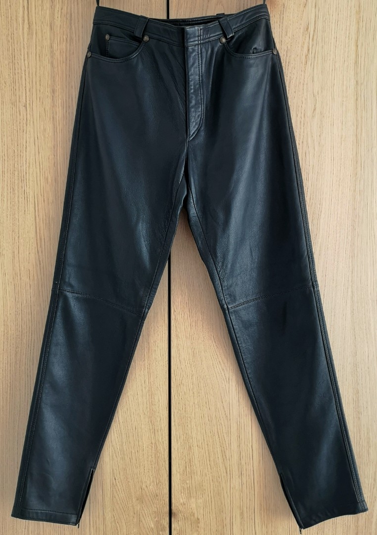 Black Leather Pants, 1990s Vintage Soft Leather Trousers, 90s
