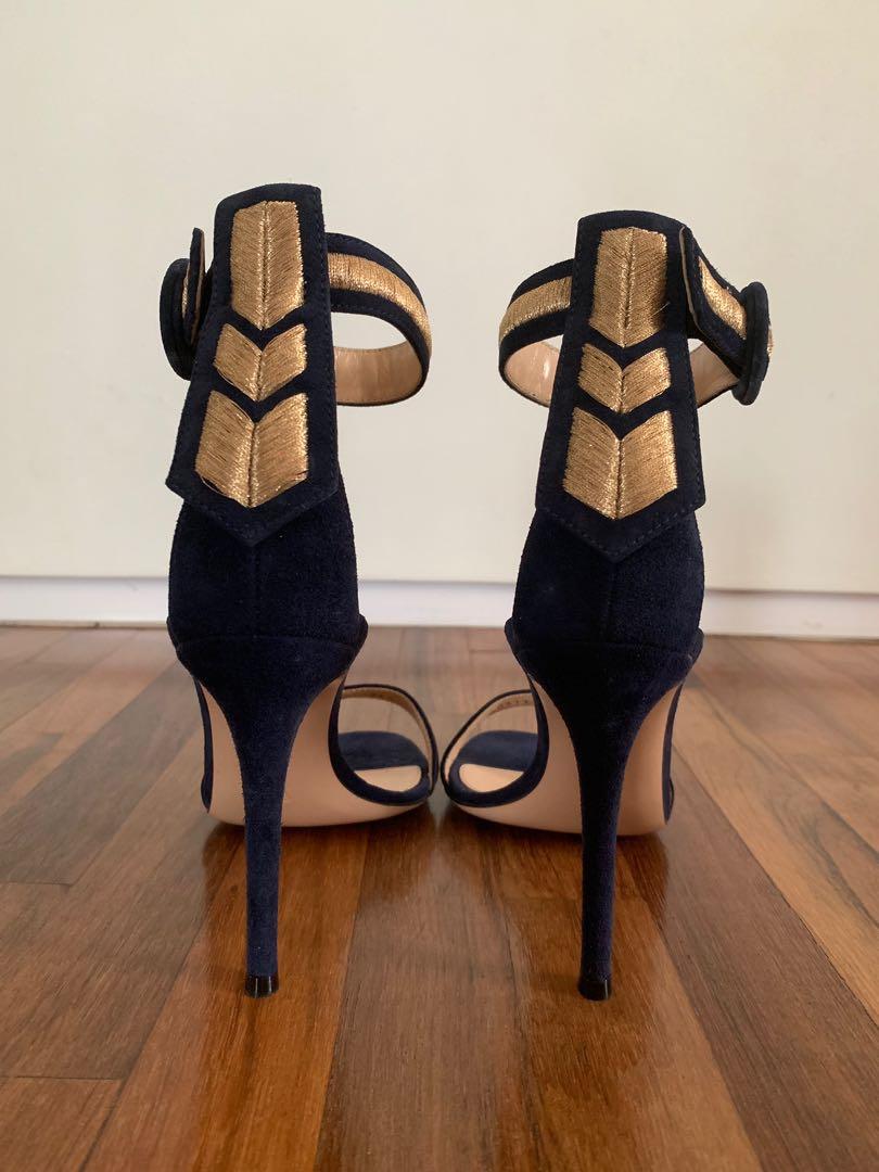 Gianvito Rossi Navy Blue Gold Suede Sandals Women s Fashion