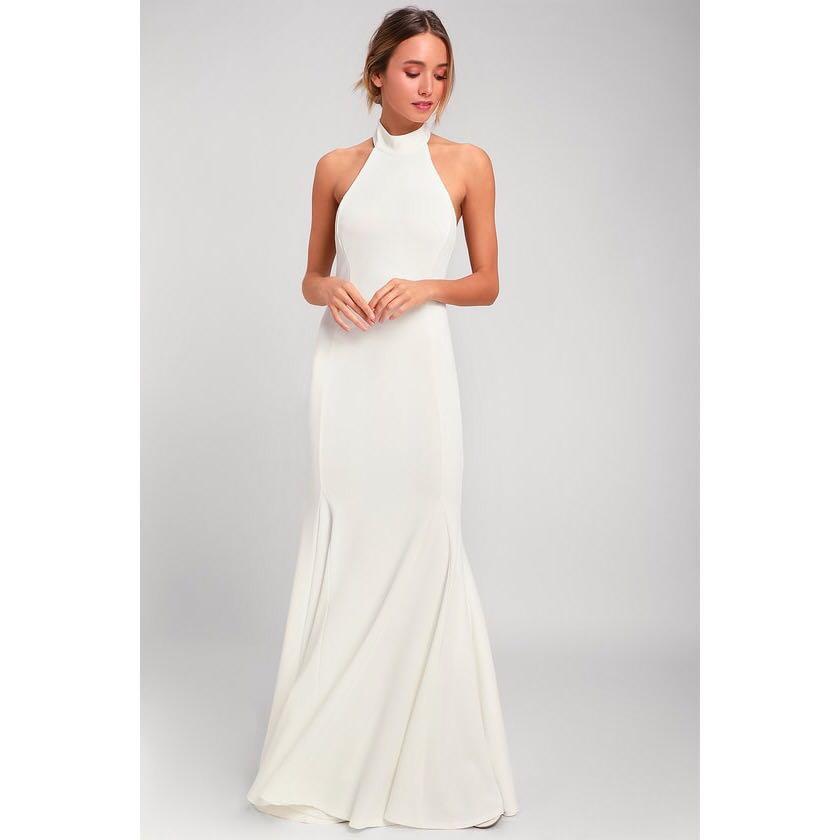 Lulus slice of joy white halter maxi 