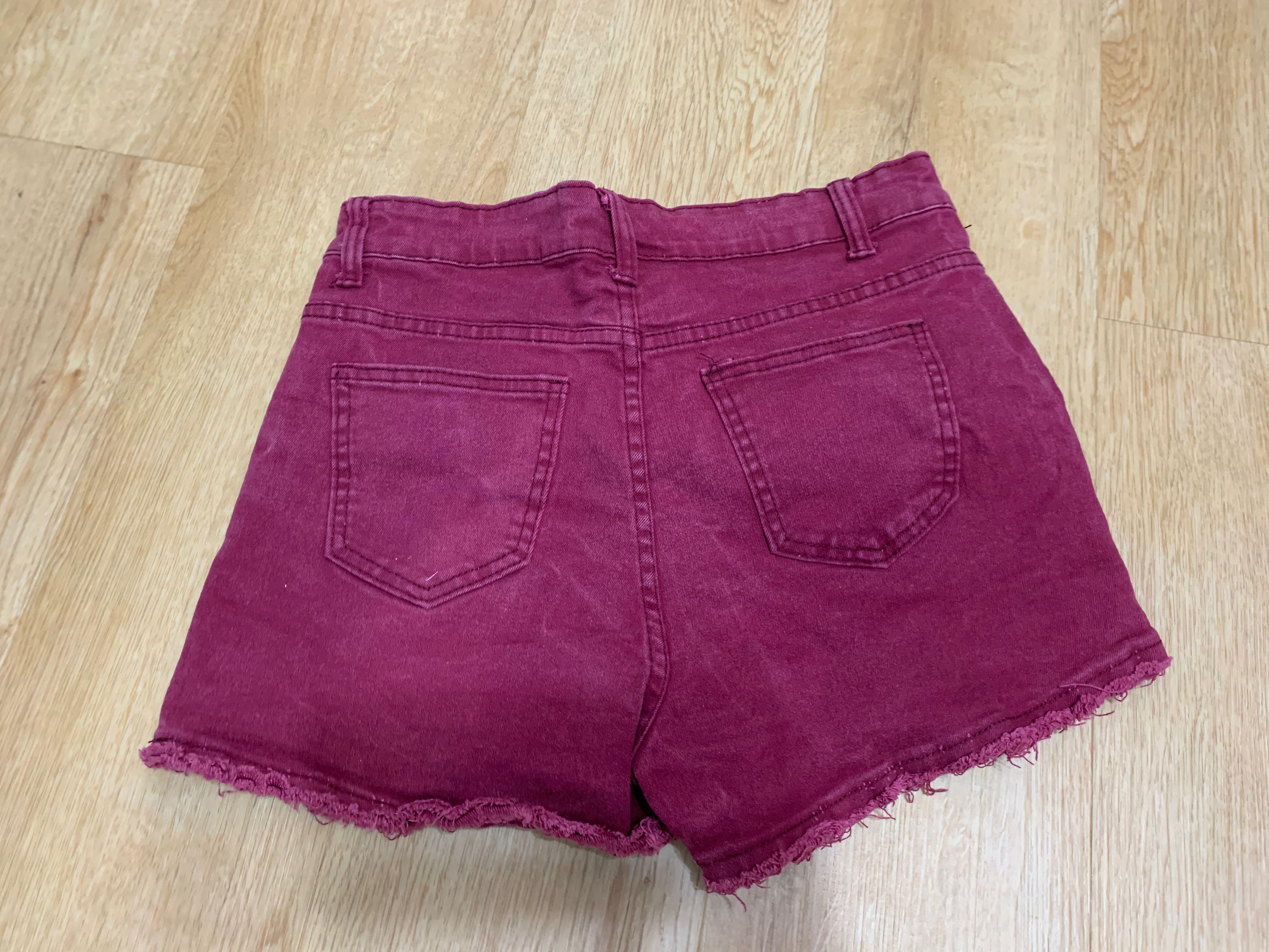 burgundy jean shorts