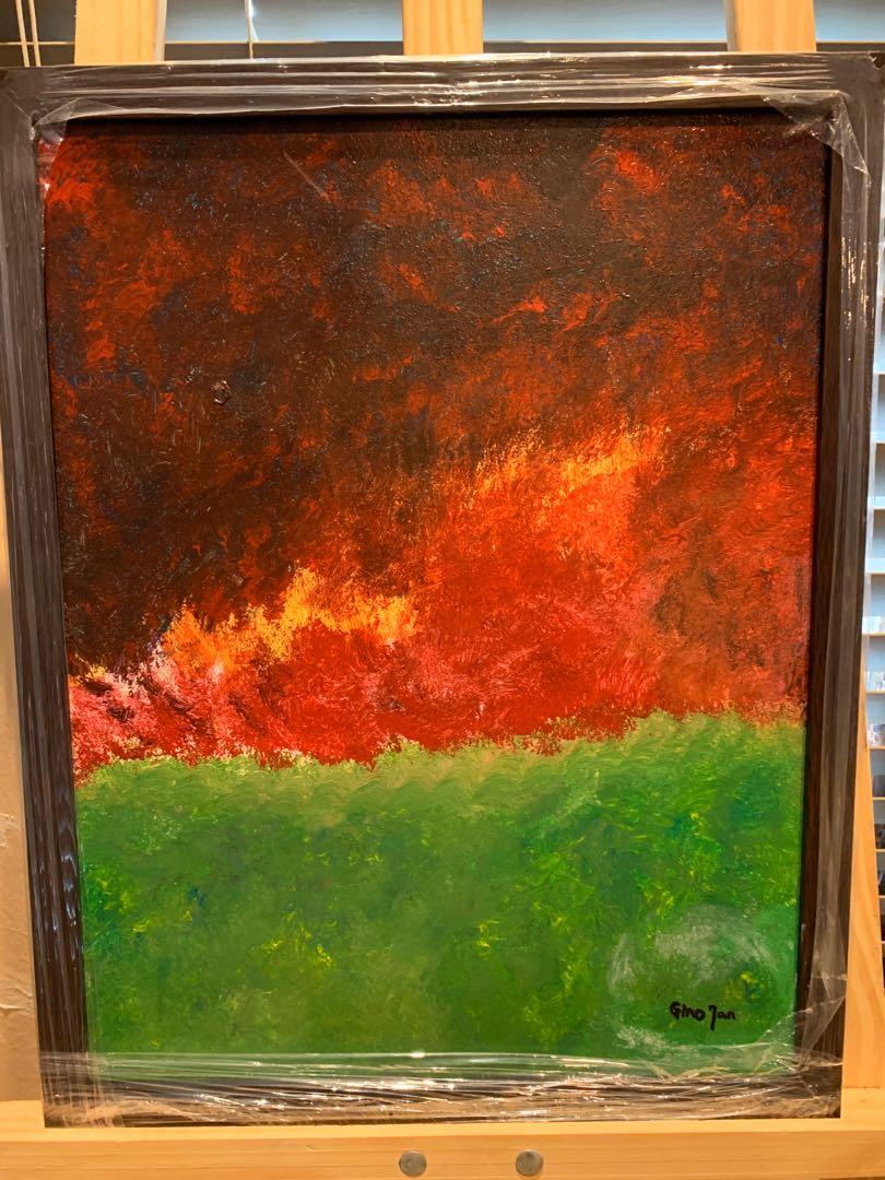 Original Art Acrylic Painting Ring Of Fire With Frame Design