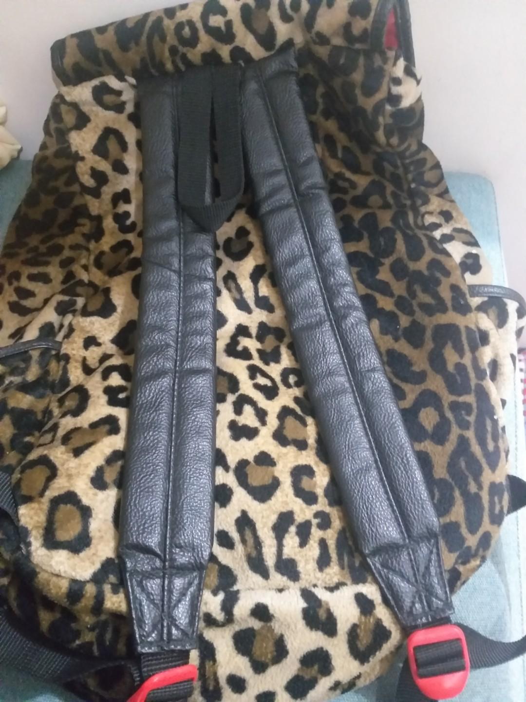 Rare Jansport authentic felt leopard backpack (Category: Backpacks) located in Manila. Submitted by books143 (Listing ID 259079005, Image 2). Description: Super rare had to track this abroad. Great felt and leather. Bought originally for 7k. selling low bcos of some frayed edges in strap (<1/4 of the strap width) seen in last 2 pics.