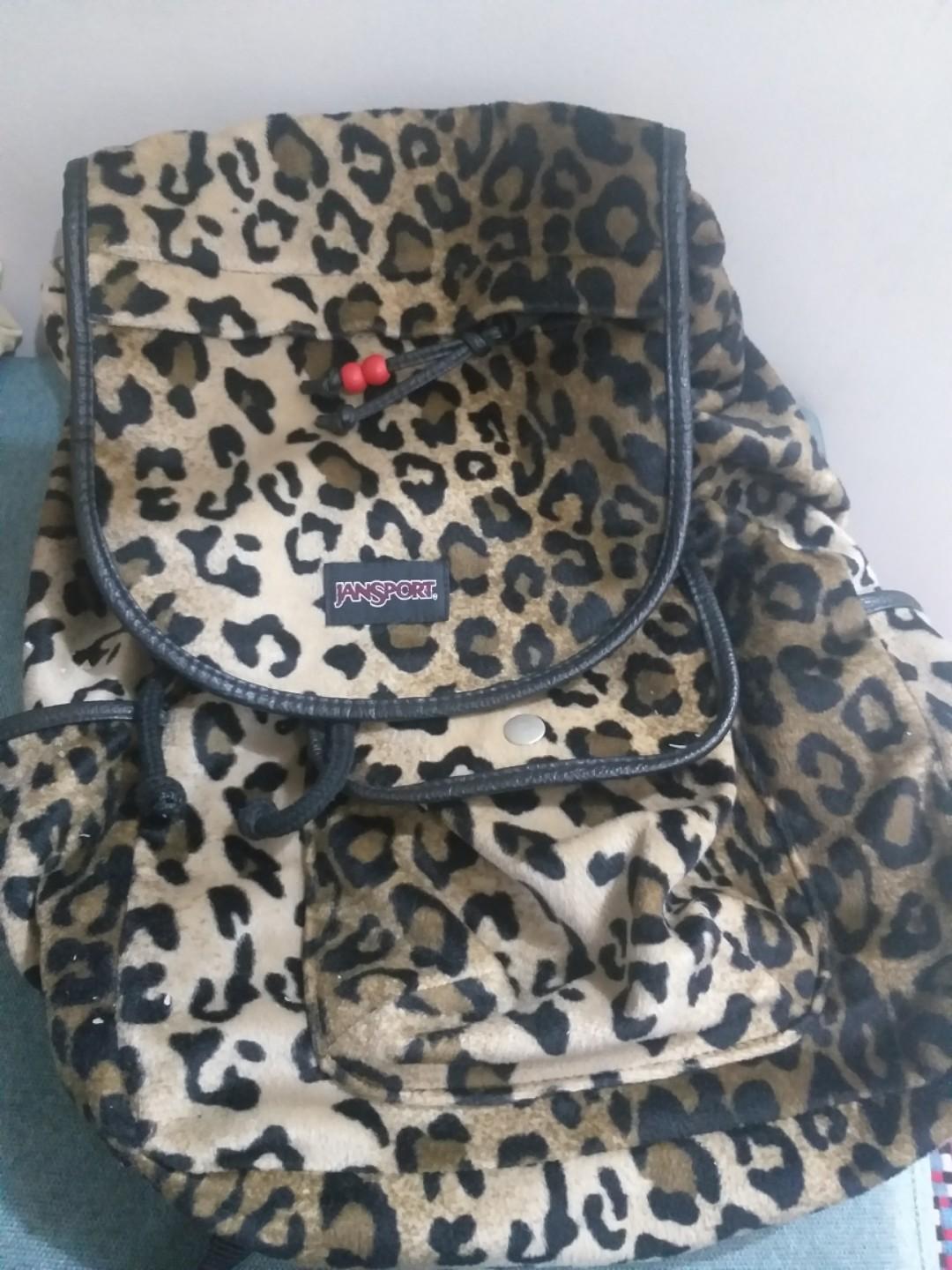 Rare Jansport authentic felt leopard backpack (Category: Backpacks) located in Manila. Submitted by books143 (Listing ID 259079005, Image 1). Description: Super rare had to track this abroad. Great felt and leather. Bought originally for 7k. selling low bcos of some frayed edges in strap (<1/4 of the strap width) seen in last 2 pics.