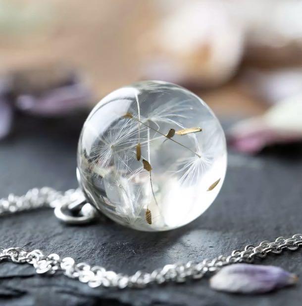 Real Dandelion Resin Pendant Necklace Women s Fashion Jewelry