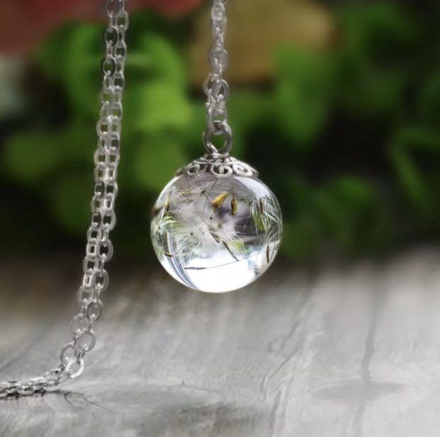 Real Dandelion Resin Pendant Necklace Women s Fashion Jewelry