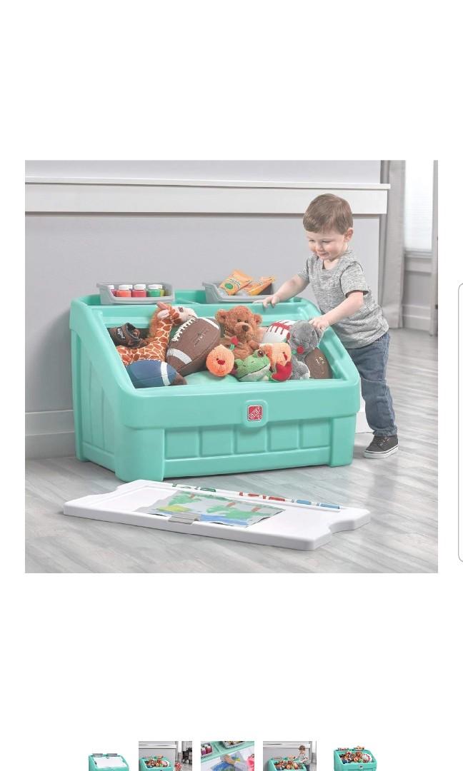 Step2 2in1 Toy Box & Art Lid, Mint Toy Storage Chest Box Trunk