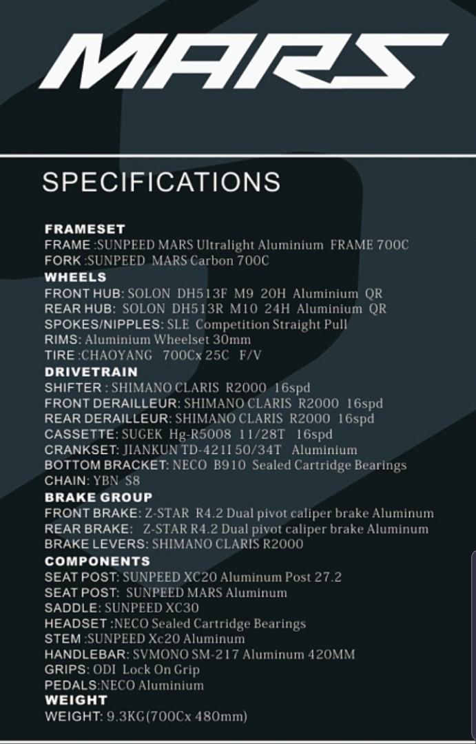 Sunpeed mars size chart store