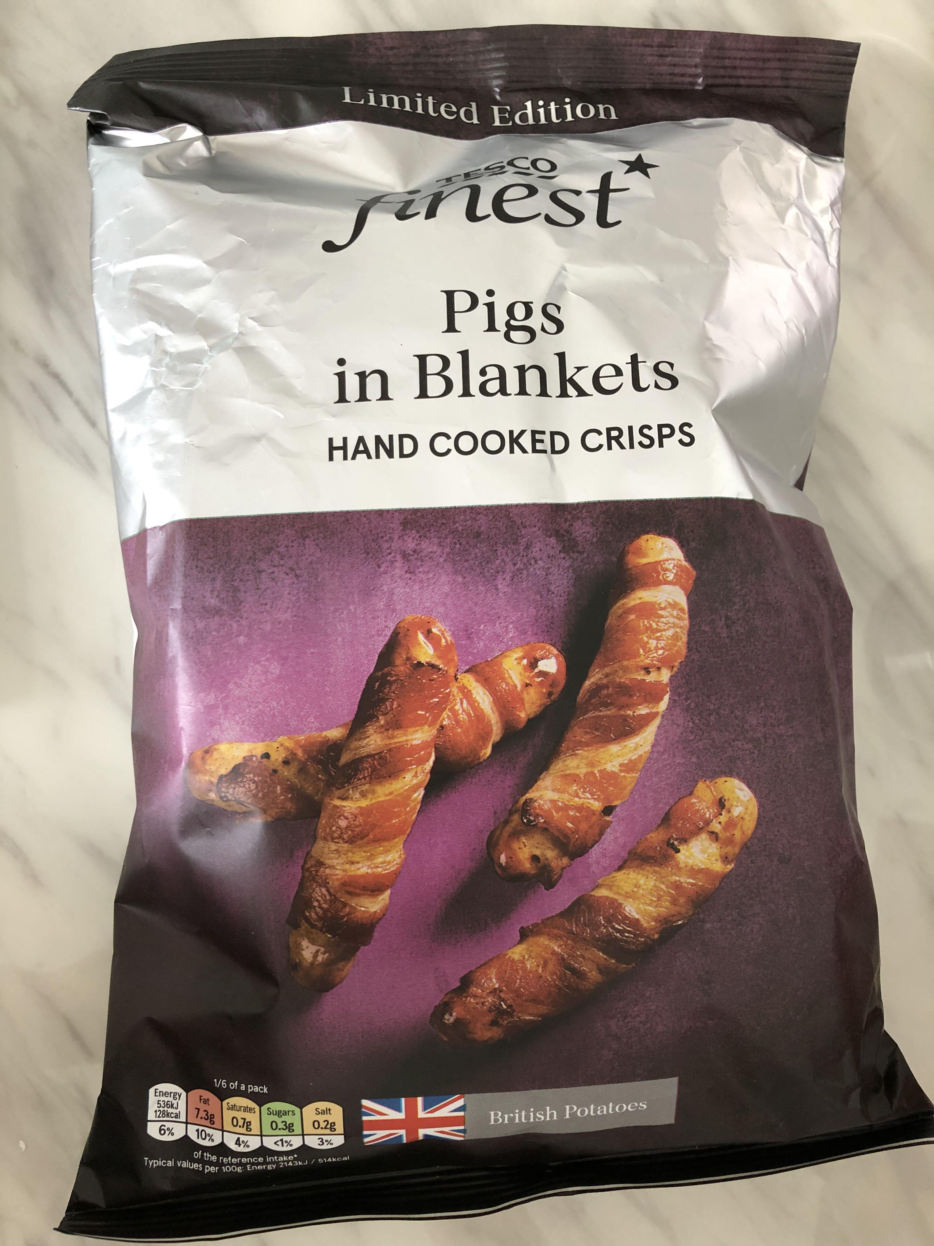 Tesco Finest Limited Edition Pigs in Blankets Hand Cooked Crisps, Food