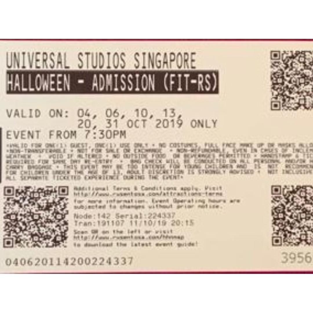 Universal Studios Singapore Halloween Horror Nights Ticket, Tickets
