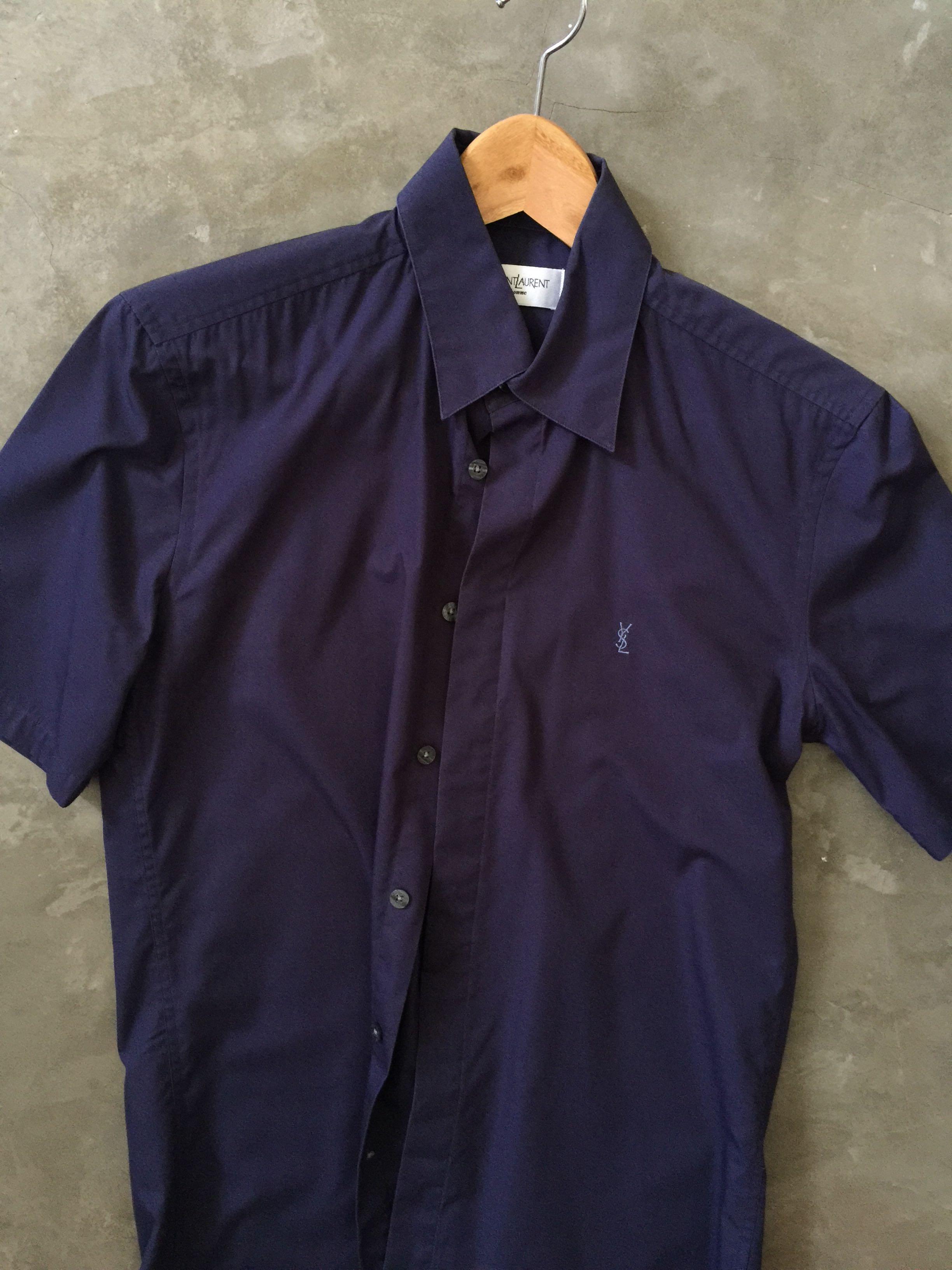 Ysl saint laurent navy blue short sleeve shirt authentic, Men's Fashion ...