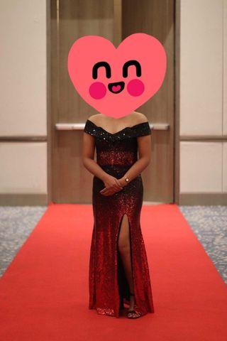 Red and Black Ombre Long Gown for Rent