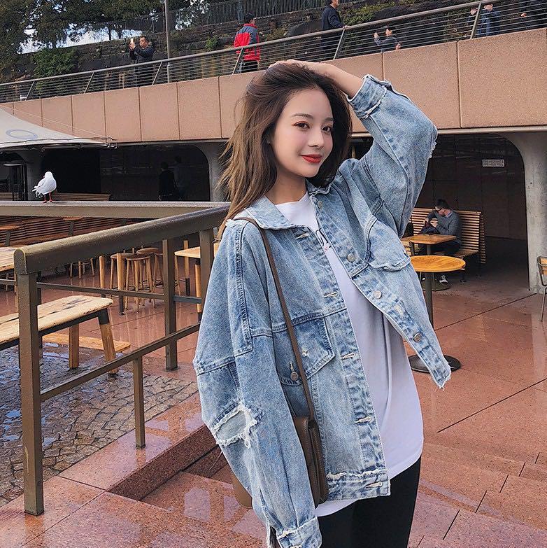 Ripped light denim sales jacket