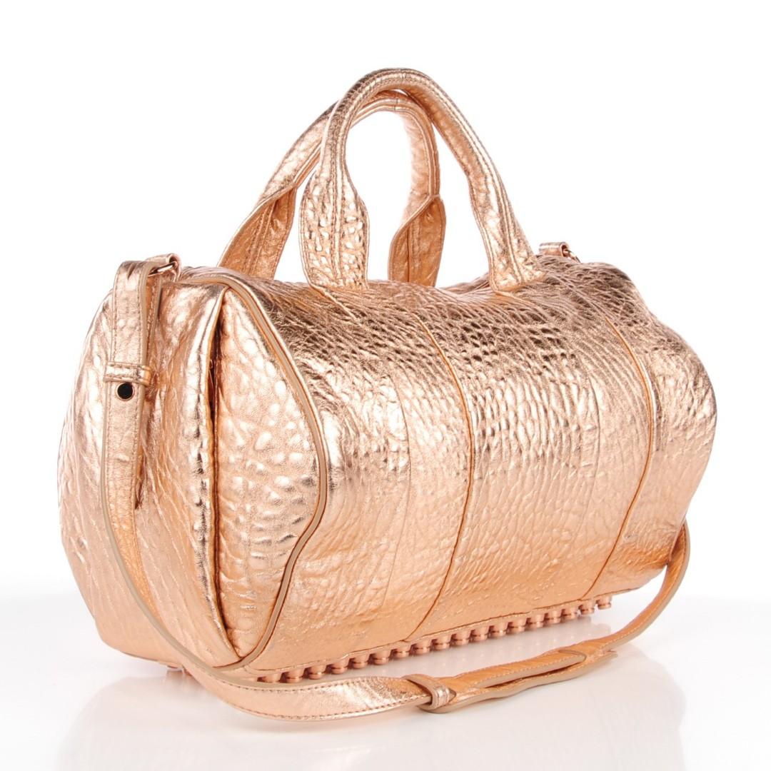ALEXANDER WANG Metallic Pebbled Lambskin Rocco Rose Gold
