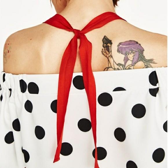 zara contrasting polka dot top