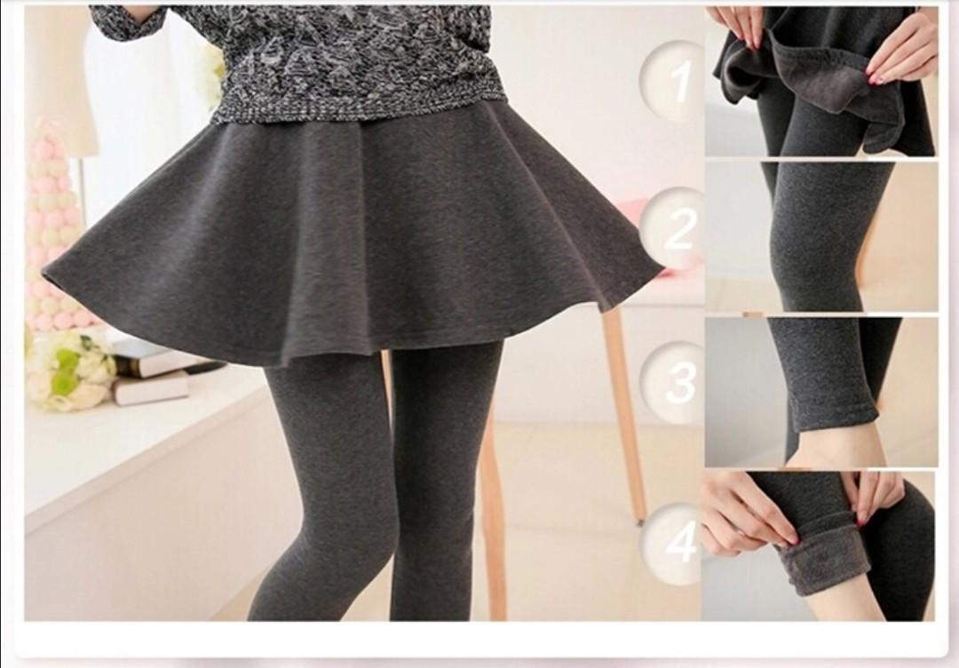 Dark Grey Winter Leggings With Skirt Attached Size L Women S