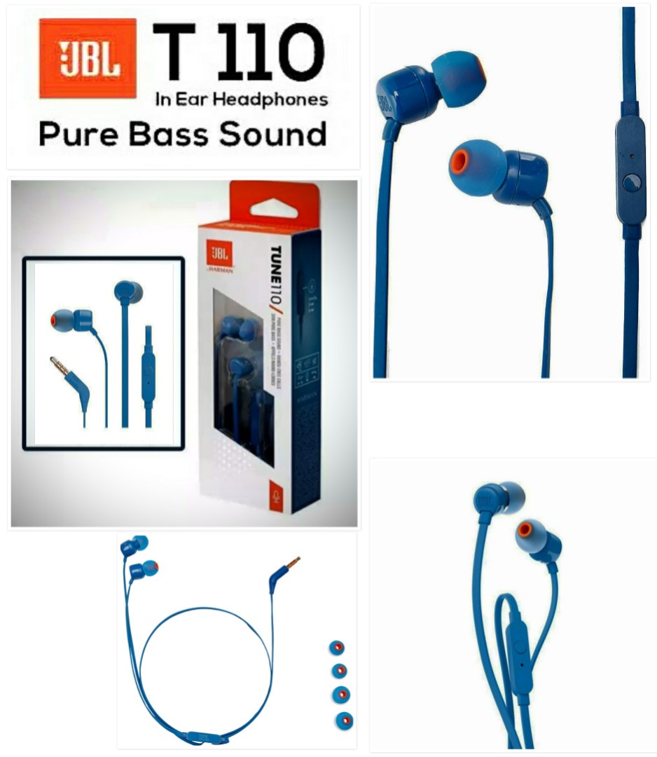 JBL T110 in-Ear Headphones with Mic Blue Earpiece Bass Microphone Earphone  Tune 110, Audio, Headphones & Headsets on Carousell